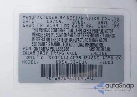 2018 Nissan Sentra Sv from USA, damaged, VIN 3N1AB7AP8JL636286